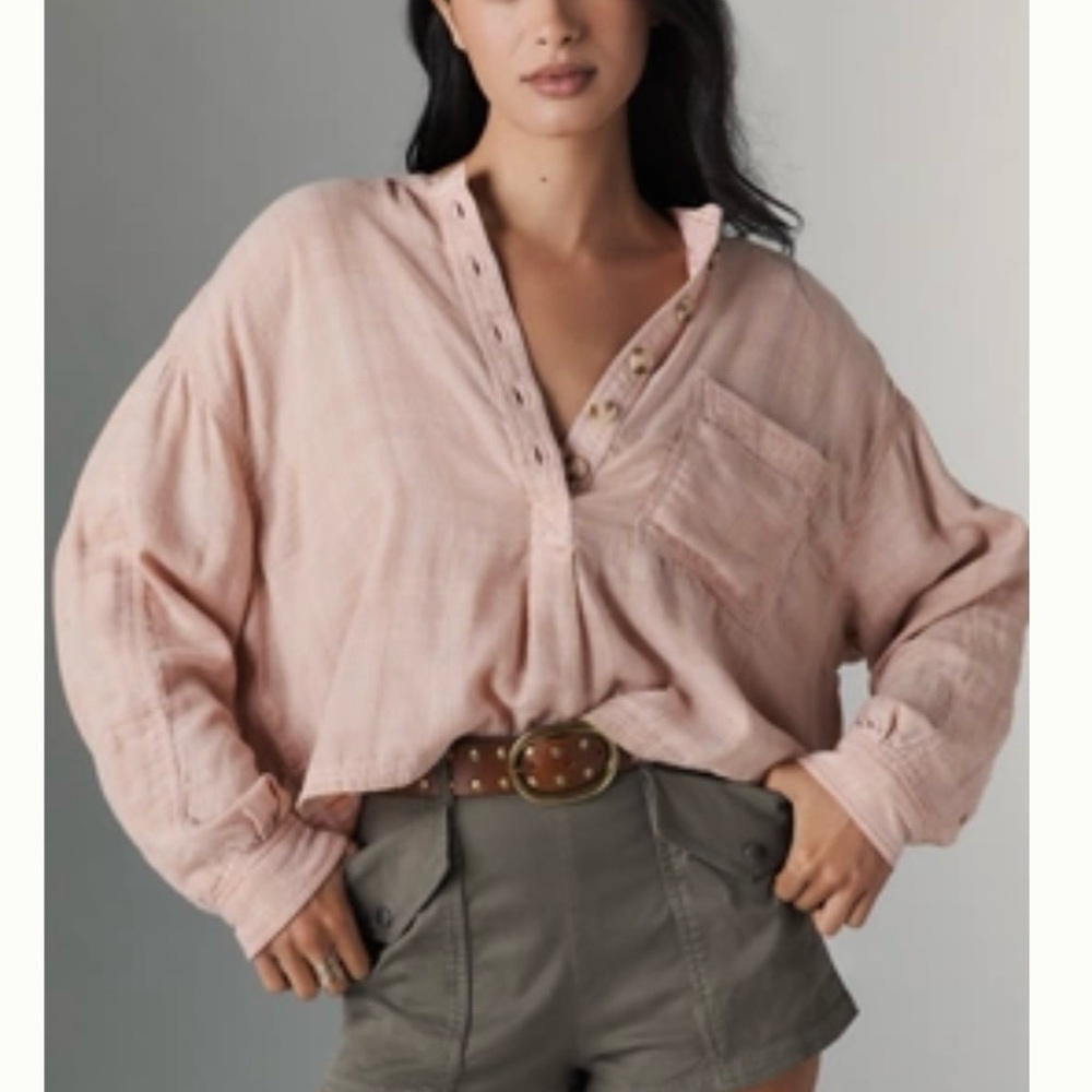 Pilcro Long Sleeve Button Down Swing Top